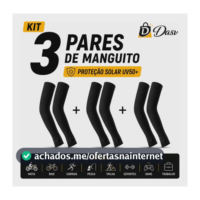 Conjunto Kit 3 Pares Manguito Proteção Solar Moto Manga Bike Motocicleta Braço Esporte Futebol Volei Pesca Trilha Dasv