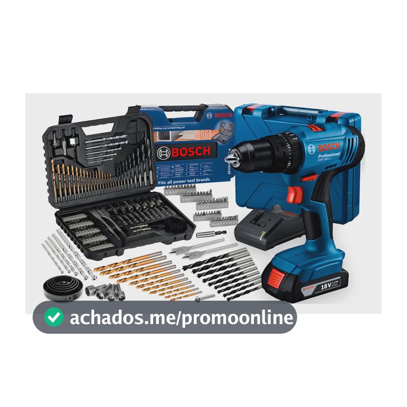 Parafusadeira E Furadeira De Impacto A Bateria 18v Bosch Gsb 183-li Maleta Com Kit Brocas E Bits Profissional 103 Peças