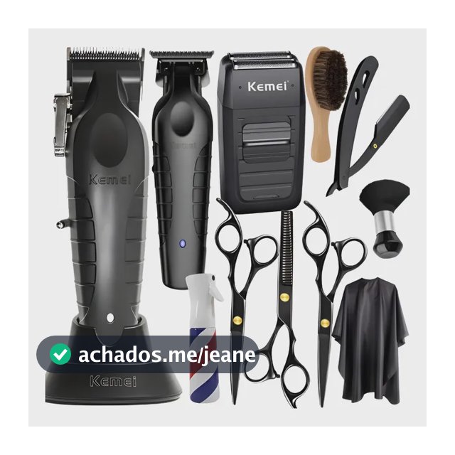 Kit Maquina De Cortar Cabelo Kemei E Tesoura Profissional Preto 127/220v