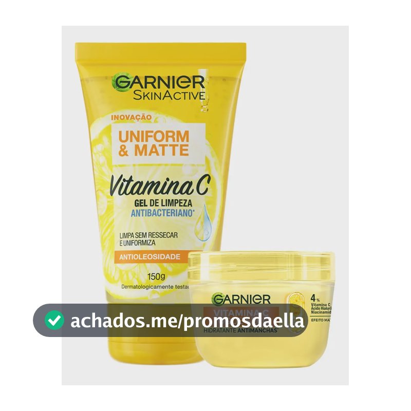 Kit Skincare Gel de Limpeza e Hidratante com Vitamina C, Ação Antioleosidade e Uniformizadora, Pele Iluminada e Hidratada, Uniform & Matte Garnier 150g