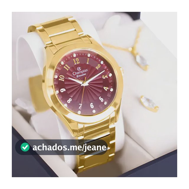 Relógio Champion Feminino Dourado com Pulseira de Aço e Kit Colar e Brincos