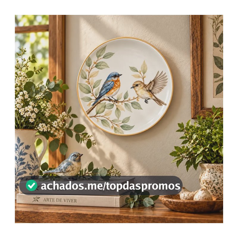 Prato Parede Com Suporte Decorativo Porcelana Pássaro 19cm Branco 00219 Prato Parede Porcelana Cerâmica Gancho Suporte Pássaro Limão Siciliano Azulejo Mandala