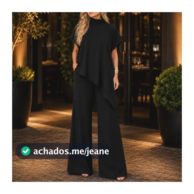 Conjunto Feminino Ana Ruga Pantalona Gola Alta Elegante