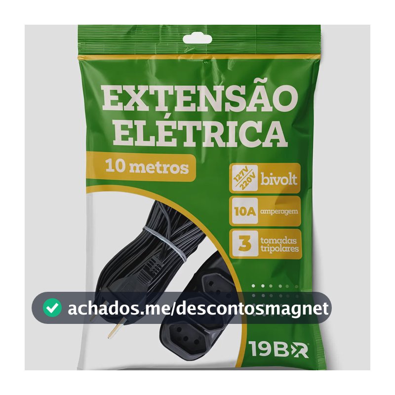 Extensão Elétrica 10 Metros com 3 Tomadas Bivolt Preta Parosflux