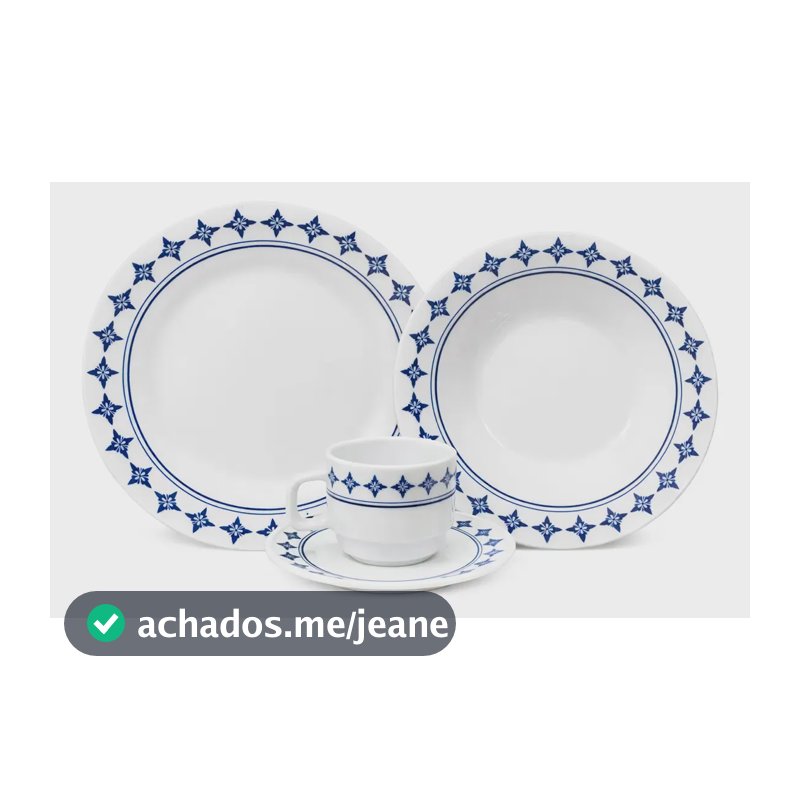 Aparelho Jantar 16 Pçs Prato Xicaras Pires Prato Fundo Azul Florido
