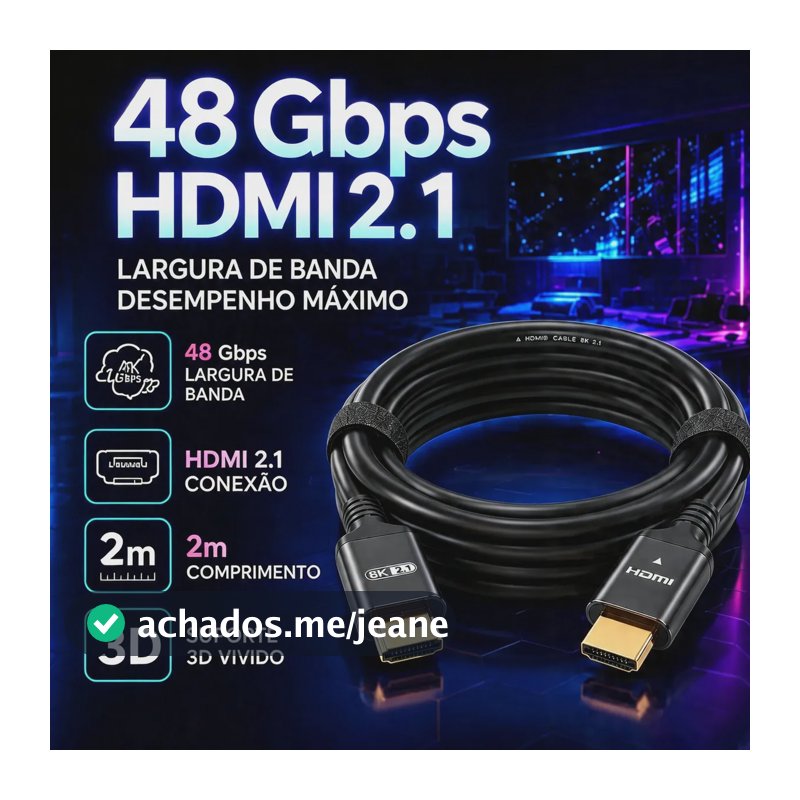 Cabo HDMI 8K 2.1 Blackone 2m Compatível PS5 Xbox 48Gbps Conector Ouro