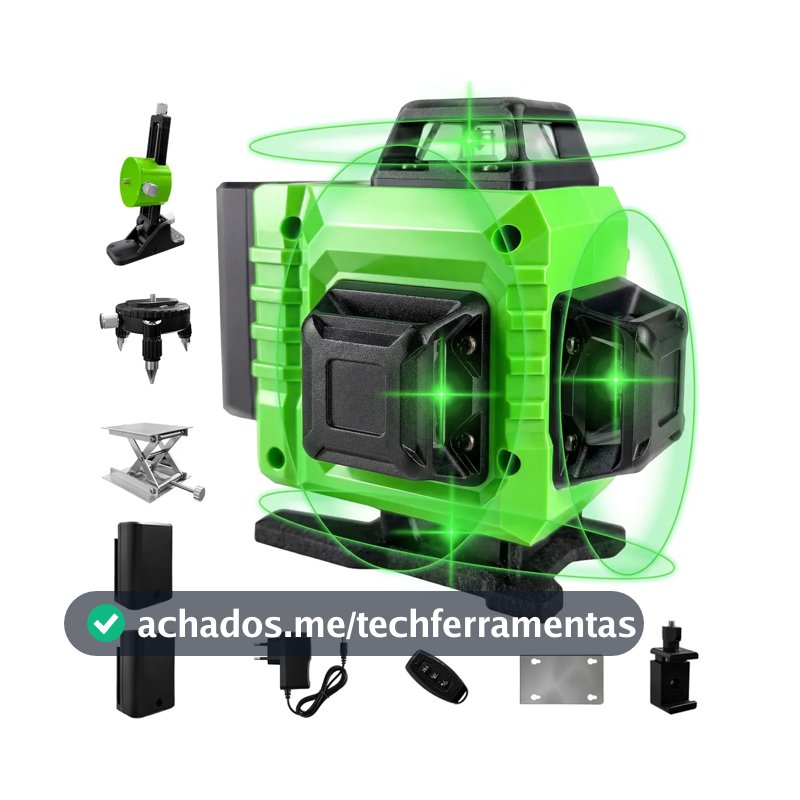Nível Laser Verde 16 Linhas War Shark 360° Autonivelante + 2 Baterias