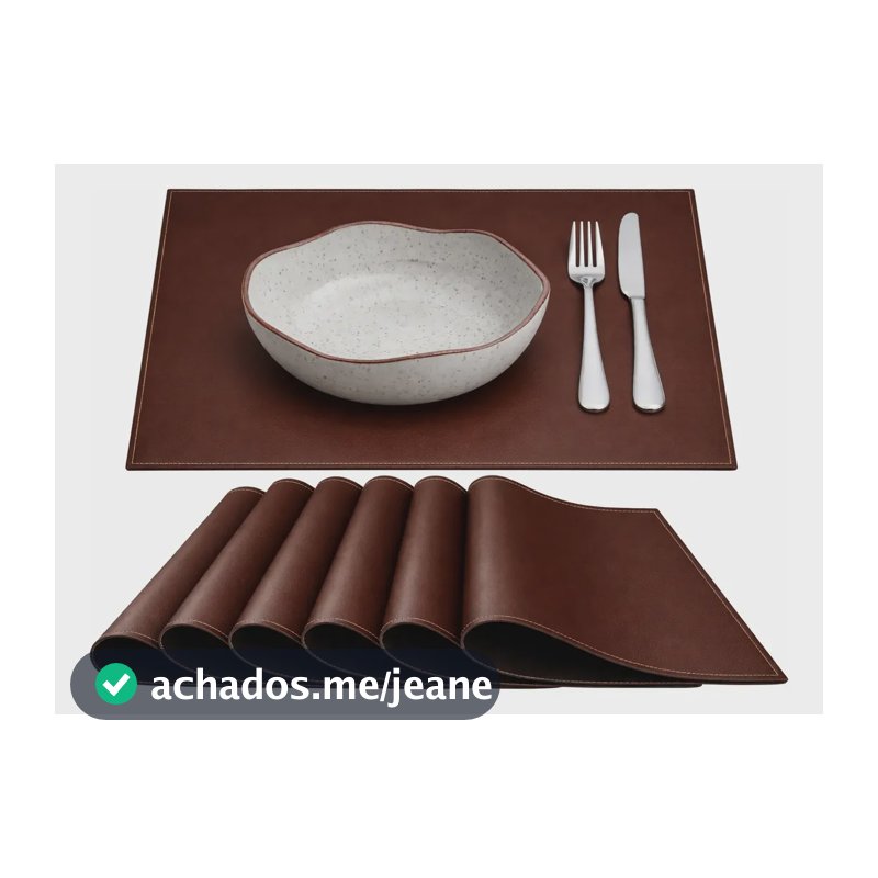 Jogo Americano Couro Dupla Face Mesa Kit 6 Unidades Sousplat Preto E Marrom Café