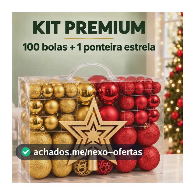 Kit 100 Bolas Árvore De Natal + Ponteira Estrela Pendente Bolinhas Lisas Foscas Glitter Decoração Natalina Premium Cor Vermelho E Dourado