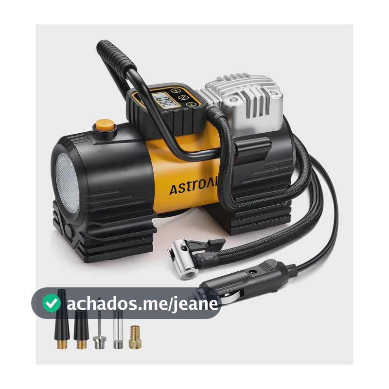 Mini compressor 12v portatil pneu AstroAI para calibrar pneus,150PSI,CC,com manômetro digital,desligamento automático e calibragem rápida;luz de emergência ultrabrilhante com 12 LEDs para carros