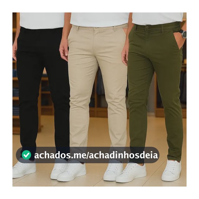 Kit 3 Calças Masculinas Social Alfaiataria Sarja Lycra Chino