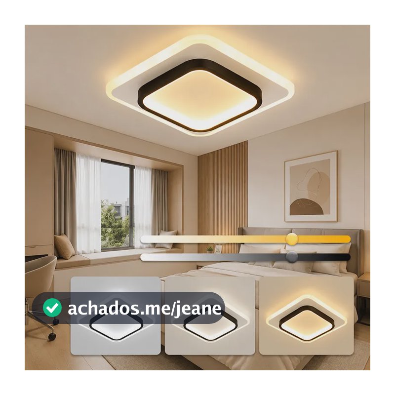 Luminária Sobrepor Plafon Led Preto Quadrado 3 Cores Bivolt 127/220v Preto