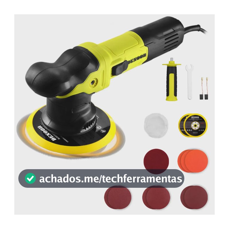 Politriz Roto Orbital 1600w Profissional Automotiva Órbita 9mm Disco 150mm Com 6 Velocidades Variáveis Alça Desmontável E Acessórios Desoon