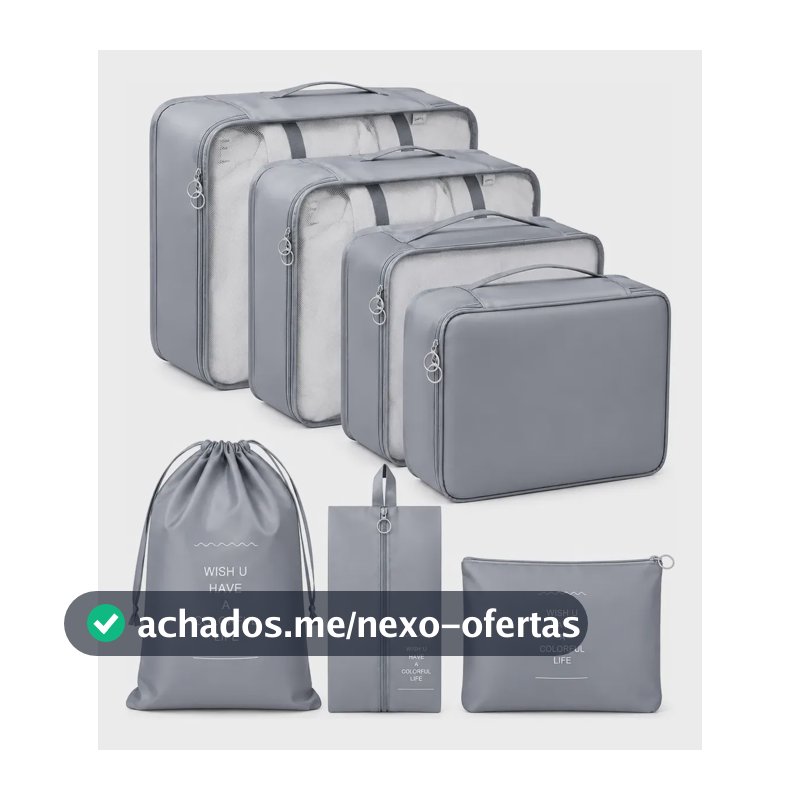 Organizador De Mala Para Viagem Kit 7 Peças Completo Cinza