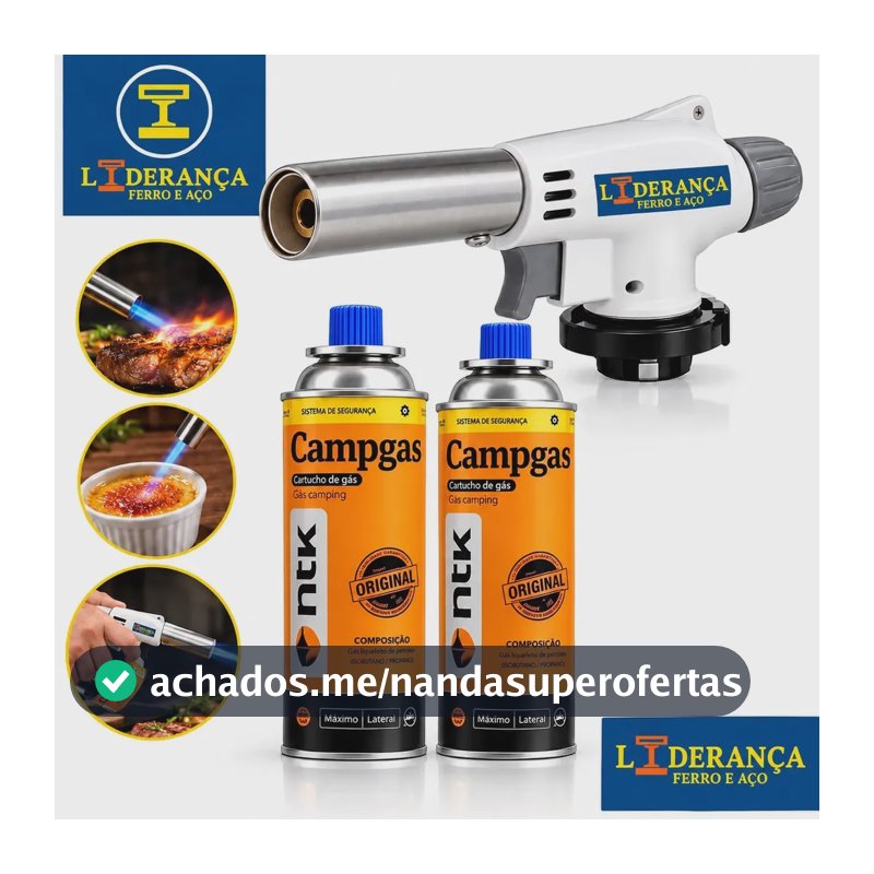 Maçarico Portátil Liderança com 2 Refis Para Gás Butano e Culinária