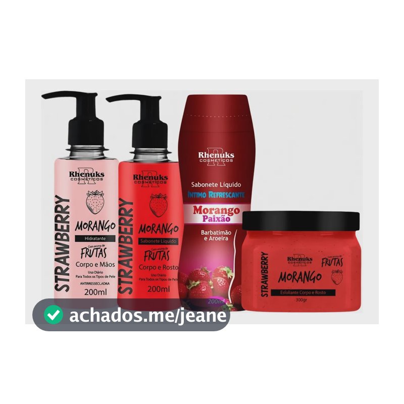 Kit Corporal Morango 4 Peças Sabonetes Hidratante Esfoliante