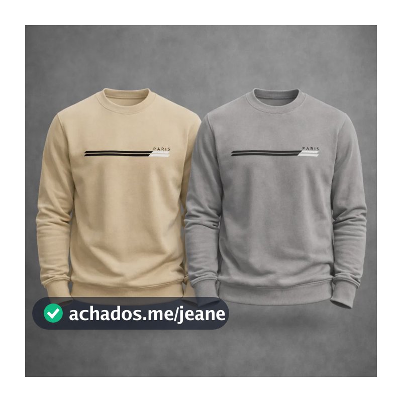 Kit 2 Moletons Careca Paris Flanelado Premium Diversas Cores P Bege + Cinza