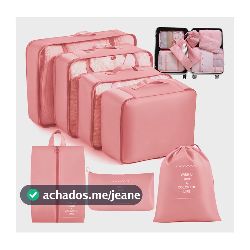 Kit Organizador de Mala com 7 Necessaires Impermeáveis para Viagem