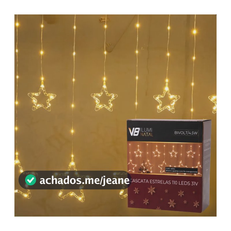 Cascata Led Estrelas 3m Cordão Pisca Decoração Natal Com M/f Branco Quente Bivolt