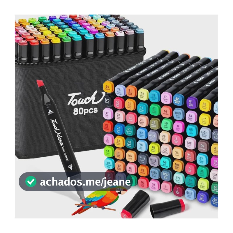 Kit 80 Conjunto Marcador Cores Ponta Dupla Canetas Touch Permanente Estojo Escolar Canetinha Colorir Desenho Multicolorido