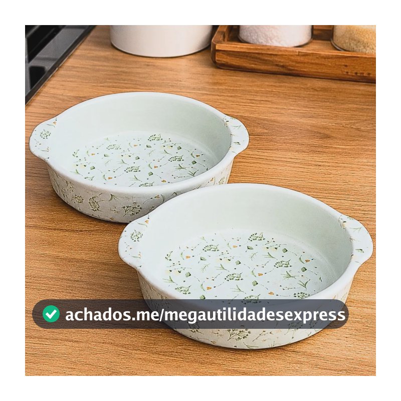 Conjunto De Travessas Refratárias Porcelana Decorada 20cm Branco C/ Arabescos