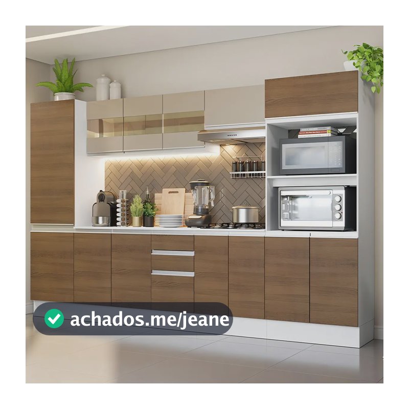 Cozinha Completa Mdf Smart Madesa 300 Cm Armário Balcão Brc Cor Branco/rustic/crema