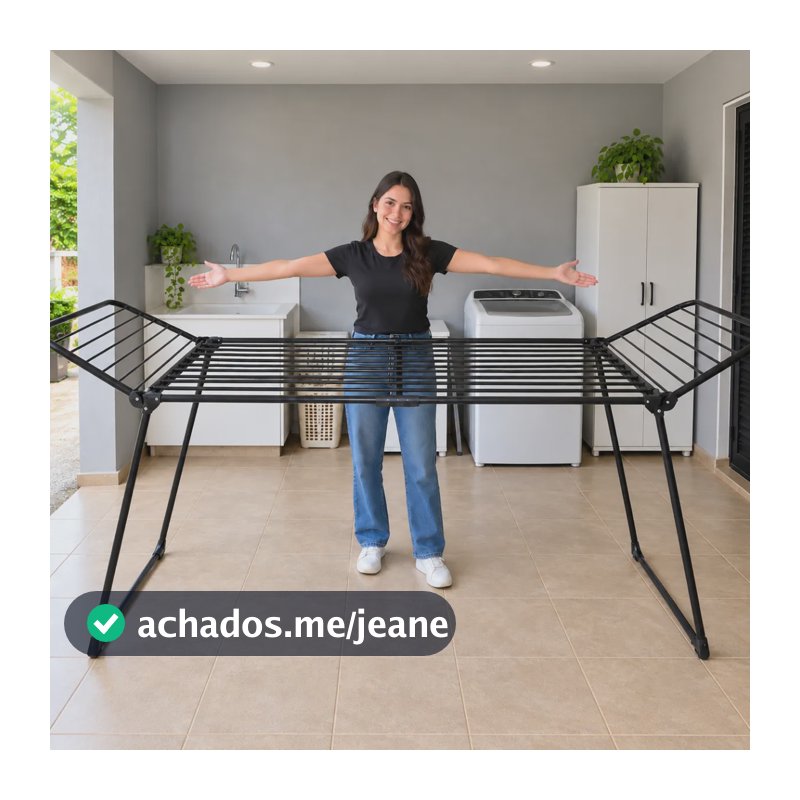Varal Roupas Grande Com Abas Extensível 2,6m Aço Reforçado Preto