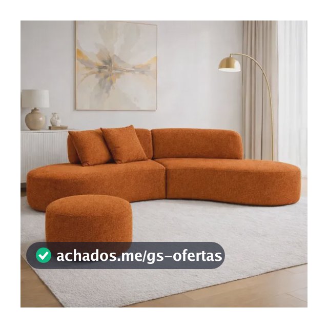 Sofá Virginia 2 Metros Curvo Com Puff Redondo Bouclé Moderno Terracota Liso