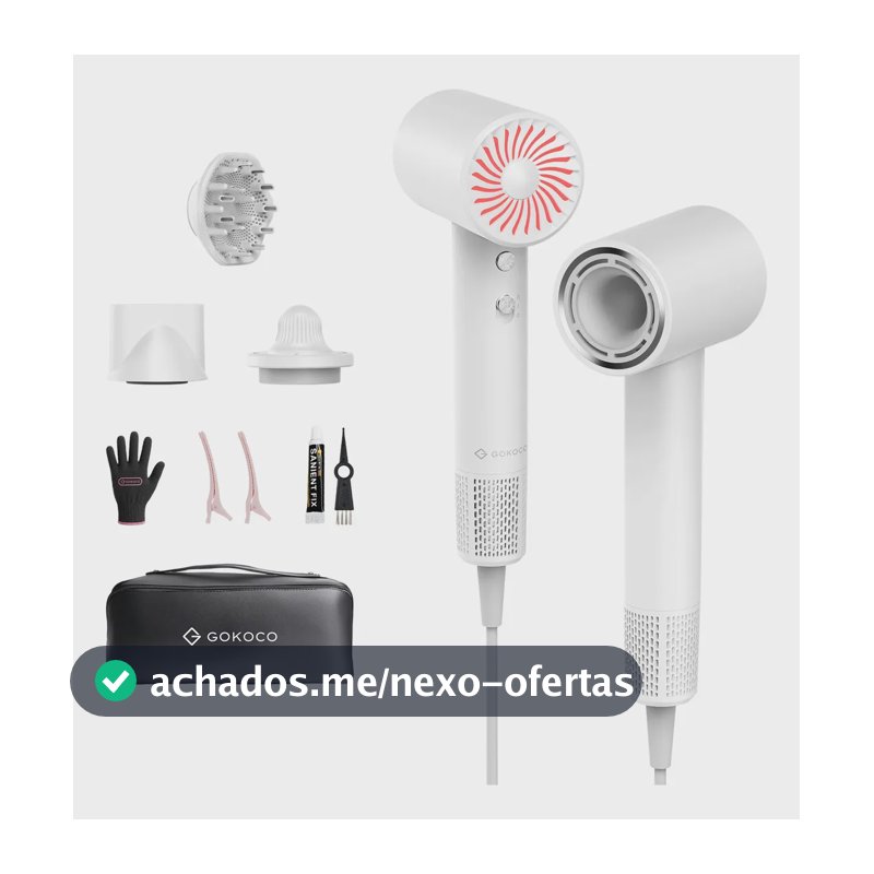 Secador De Cabelo Gokoco Com Difusor 110000rpm Íon Negativo Branco 127-220v