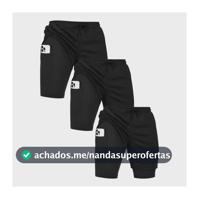 Kit 3 Shorts 2 Em 1 Academia Corrida Bermuda Duplo Com Bolso Preto / Preto / Preto Gg