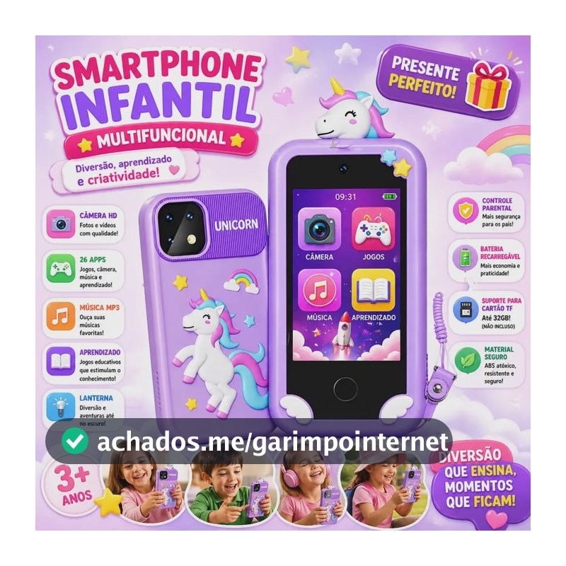 Celular Infantil Câmera Digital Criança Com Jogos Música Fotos Vídeo Hd Telefone Brinquedo Educativo