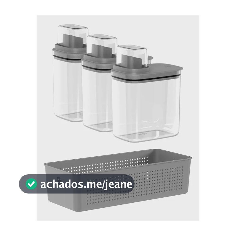 Kit 3 Dispenser + Cesto Lavanderia Porta Sabão Amaciante Ou Cinza-escuro
