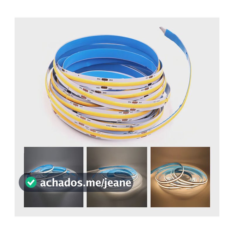 Kit 10 Fita Led Cob Branco Quent 3000k 5mts 8mm 252 Leds/m 12v Ip20 Cor Da Luz Branco-quente 3000k