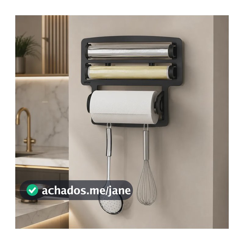 Porta Papel Toalha Triplo Suporte Rolos Para Cozinha 3 Em 1 Cor Preto Wow World Of Wonders