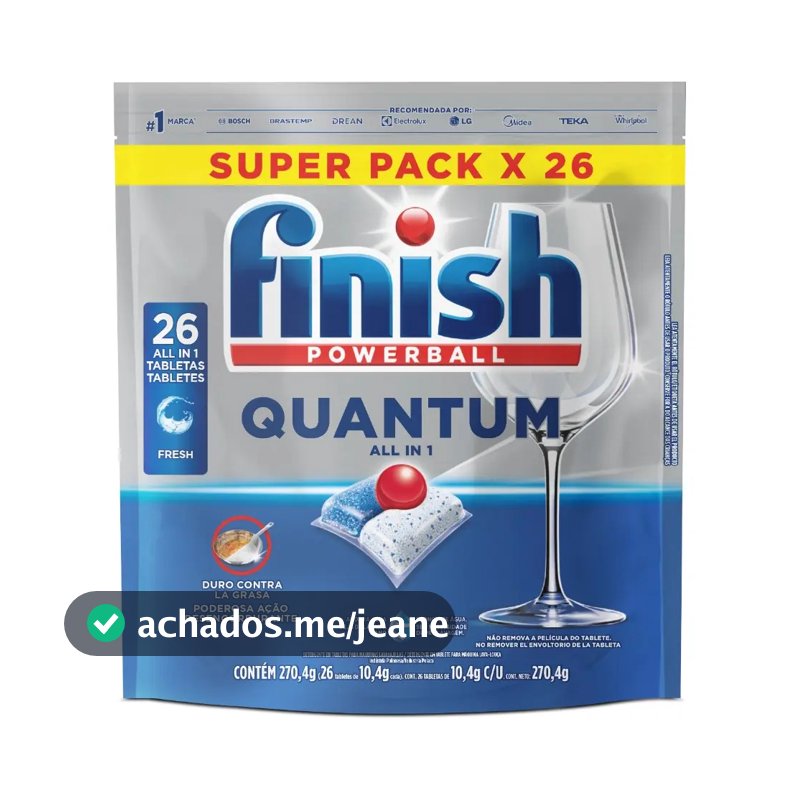 Detergente para Lava Louças em Tabletes Finish Quantum All in 1 26 unidades