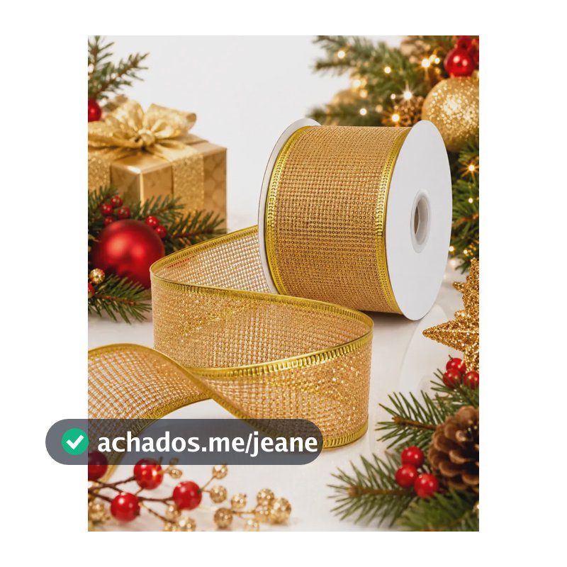 Fita Natalina Aramada Decoração Laço Árvore De Natal Luxo Dourado