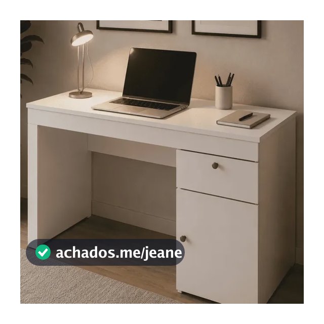 Escrivaninha Para Computador 108 Cm Com Porta E Gaveta Mesa Home Office Escritório Quarto Estudo Notebook Moderna Canela Off White