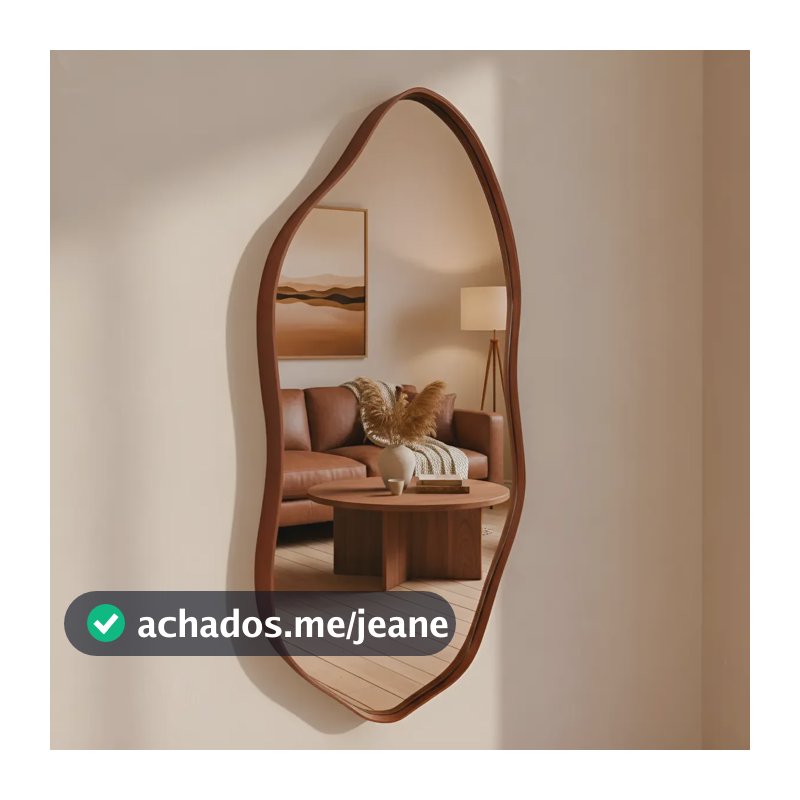 Espelho Decorativo Orgânico 60x40 Moldura Em Couro We Mirror Caramelo