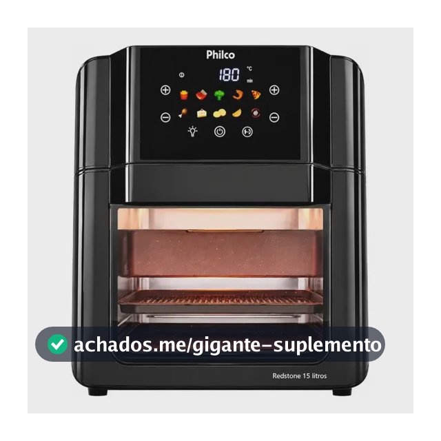 Philco PAF15C Fritadeira Air Fryer Oven 15 Litros Revestimento Redstone Porta Removível Luz Interna 10 Funções Preta