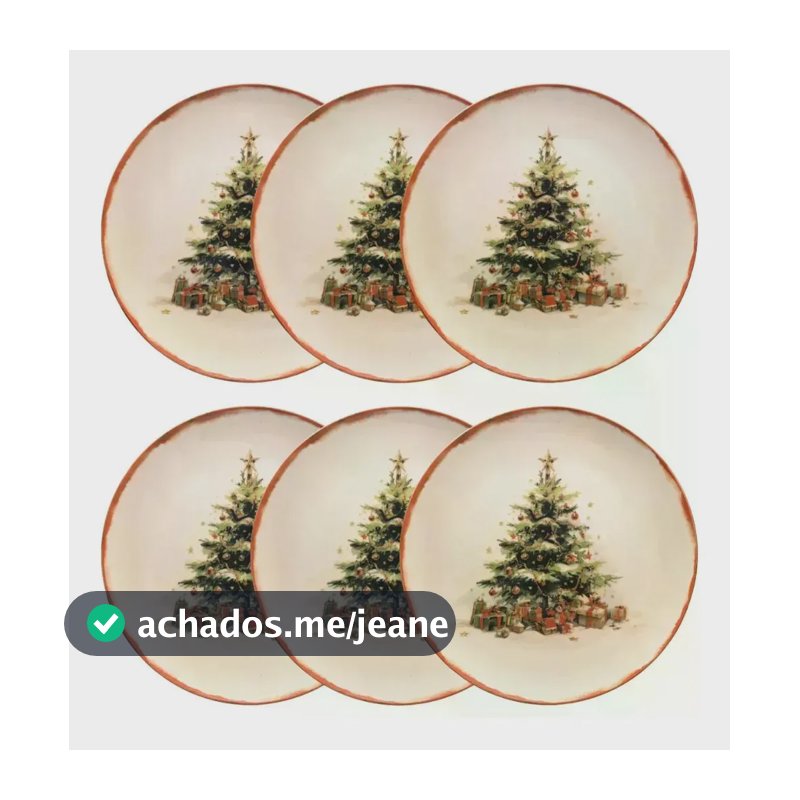 Jogo De 6 Pratos Rasos 26 Cm Oxford Noite De Natal Off White
