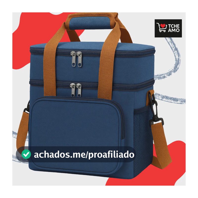 Bolsa Térmica Marmita Tche Amo 13.5 L Alça Transversal Ajustável Removível 2 Compartimentos Organiza Conserva Seus Alimentos Quente ou Frio Cor Azul