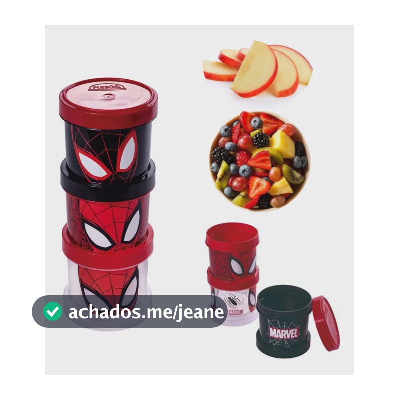 Conjunto 3 Potes Rosca Homem Aranha Lancheira Frutas Escolar