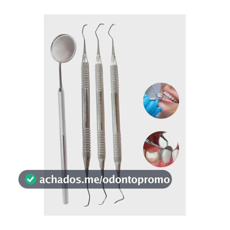 Kit Curetas Gracey Periodontia + Espelho Bucal Colors Odonto Prata