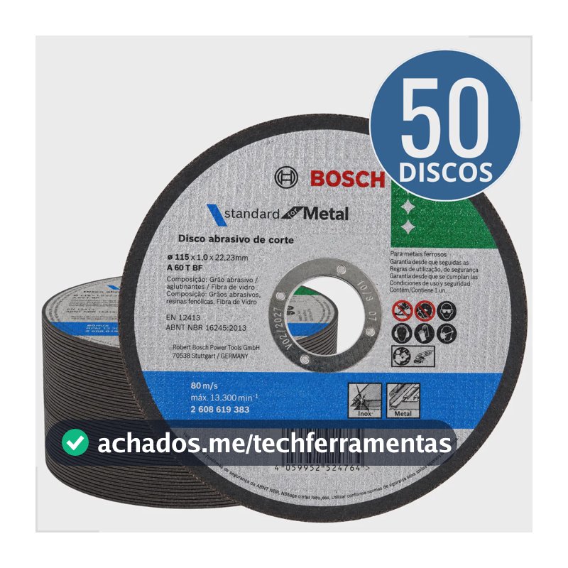Kit Com 50 Disco De Corte Bosch 4.1/2 Para Aço Inox E Metal Kit Com 50