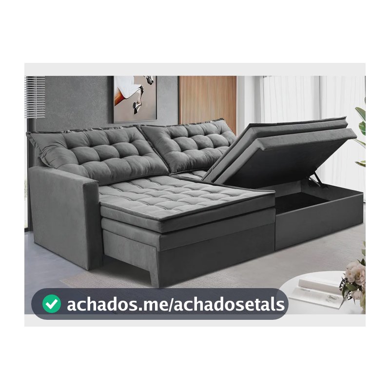 Sofá Sem Caixa Retrátil Baú 2,00m Cama Inbox Secret. Suede Cor Cinza