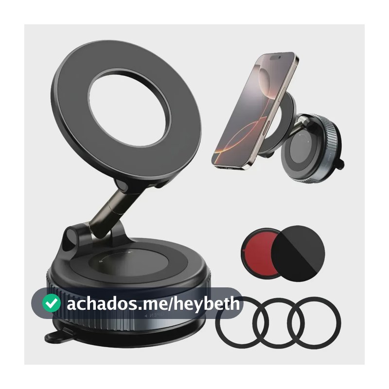 Suporte Magnético Veicular Para Celular Carro Vácuo 360° Preto,Suporte Celular Carro Magnético Rotativo 360dobrável Ventosa