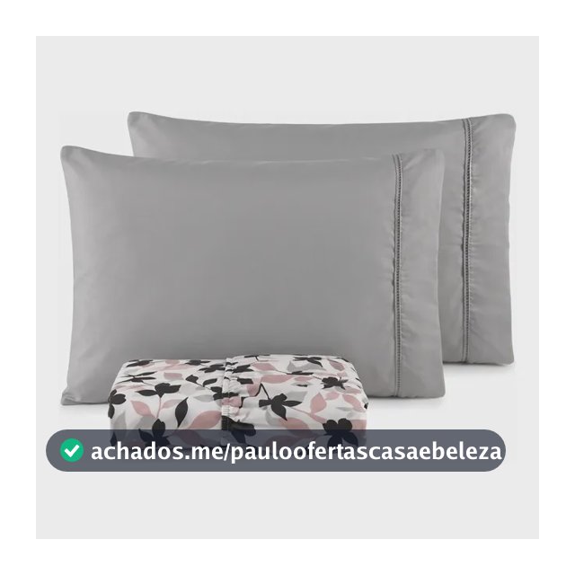 Jogo De Lençol Casal Padrão 3 Pçs 400 Fios C/ Elástico Hotel Cinza Floral