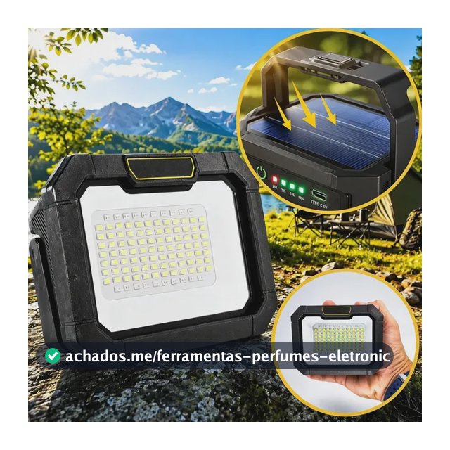 Lampião Solar Led Recarregável Acampamento Lâmpada Barraca Preto Usb