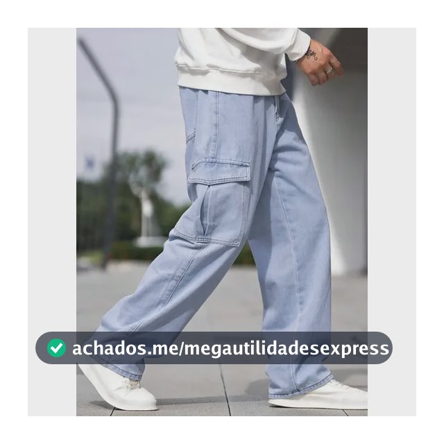 Calça Cargo Jeans Larga Bolsos Lateral Streetwear Skatista