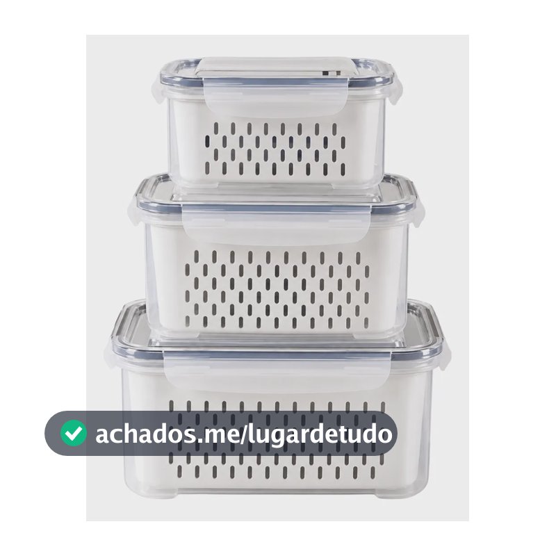 Kit 3 Organizadores Geladeira Alimentos Vegetais Com Tampas Branco